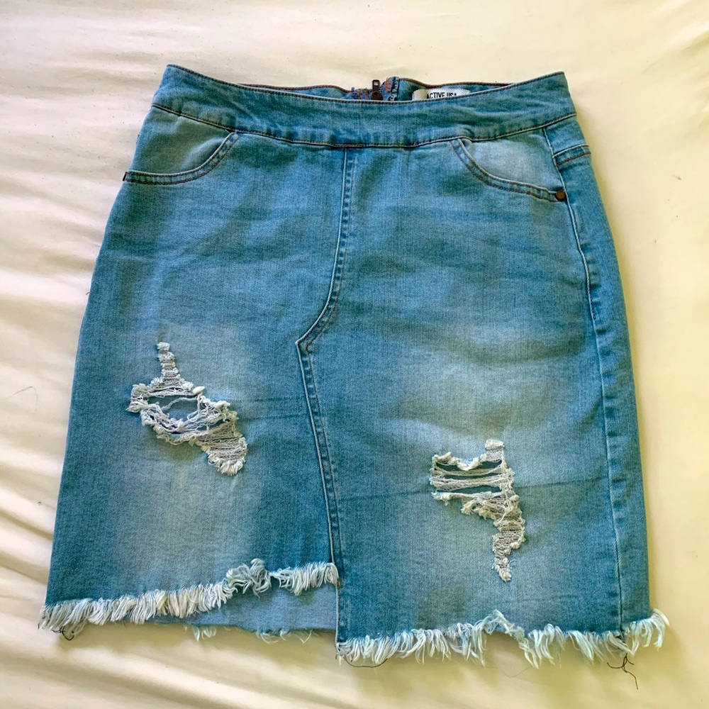 Distressed Denim Skirt